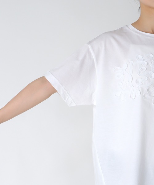 Jines(ジネス)の「シルケット天竺テープ刺繍Tシャツ(Tシャツ/カットソー・レディース・ホワイト/ブラック・38)」の8枚目の写真