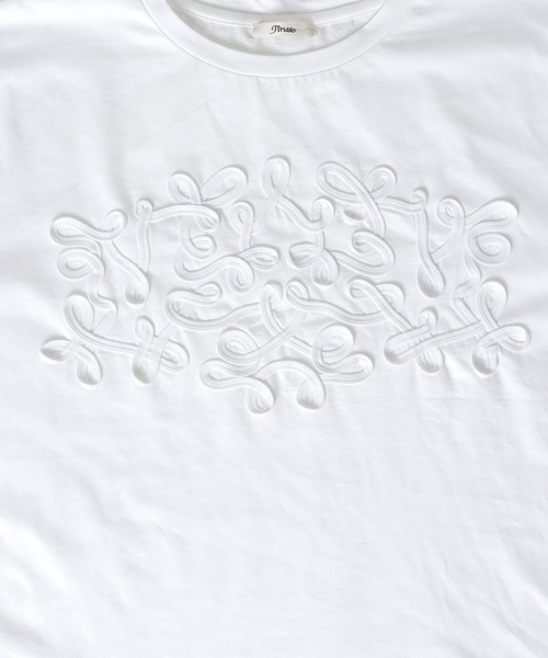 Jines(ジネス)の「シルケット天竺テープ刺繍Tシャツ(Tシャツ/カットソー・レディース・ホワイト/ブラック・38)」の10枚目の写真
