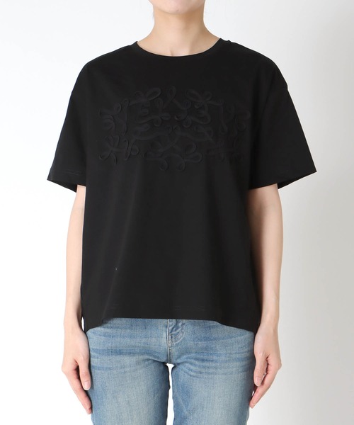 Jines(ジネス)の「シルケット天竺テープ刺繍Tシャツ(Tシャツ/カットソー・レディース・ホワイト/ブラック・38)」の12枚目の写真
