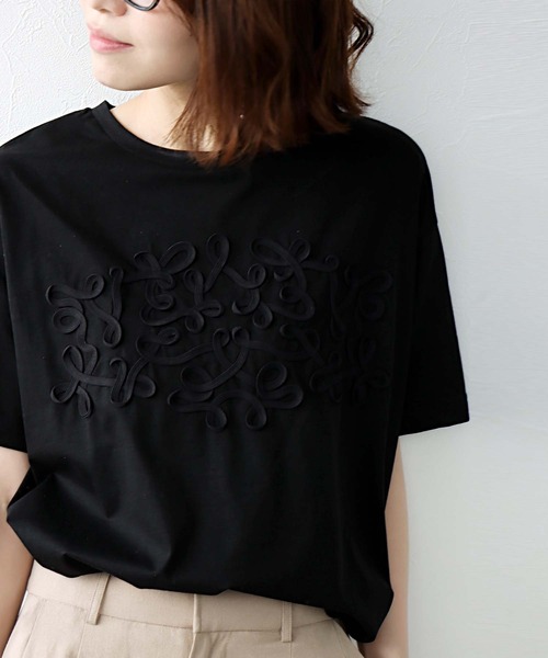 Jines(ジネス)の「シルケット天竺テープ刺繍Tシャツ(Tシャツ/カットソー・レディース・ホワイト/ブラック・38)」の22枚目の写真