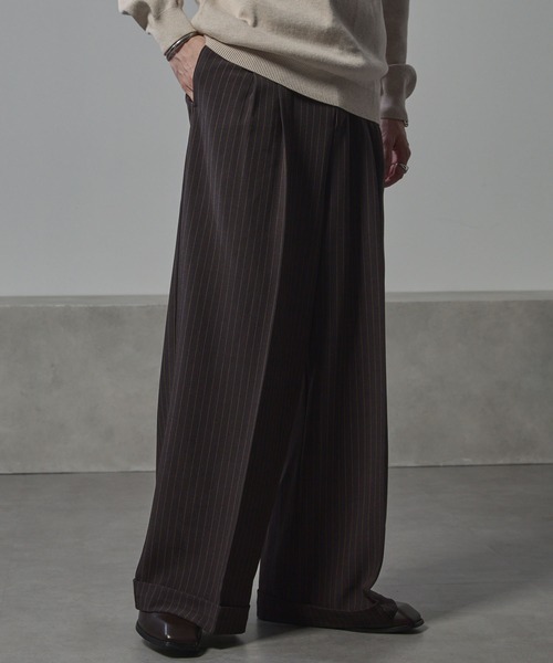 ピンストライプ2タックワイドバギースラックス（スラックス）｜ANEDIST