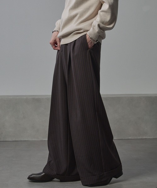 ピンストライプ2タックワイドバギースラックス（スラックス）｜ANEDIST