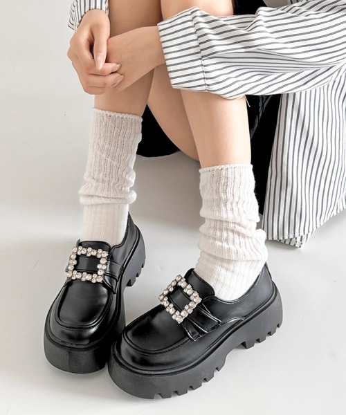 Shoes in Closet(シューズインクローゼット)の「軽量厚底 凹凸ソール 2WAY ビジューバックル ローファー 573(ローファー・レディース・ブラック/ダークブラウン・L/M/LL/S)」の20枚目の写真