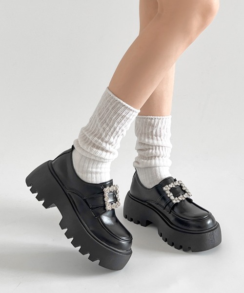 Shoes in Closet(シューズインクローゼット)の「軽量厚底 凹凸ソール 2WAY ビジューバックル ローファー 573(ローファー・レディース・ブラック/ダークブラウン・L/M/LL/S)」の21枚目の写真