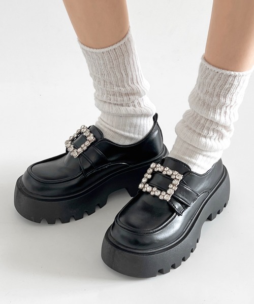 Shoes in Closet(シューズインクローゼット)の「軽量厚底 凹凸ソール 2WAY ビジューバックル ローファー 573(ローファー・レディース・ブラック/ダークブラウン・L/M/LL/S)」の22枚目の写真