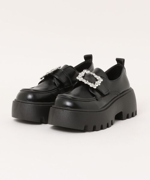 Shoes in Closet(シューズインクローゼット)の「軽量厚底 凹凸ソール 2WAY ビジューバックル ローファー 573(ローファー・レディース・ブラック/ダークブラウン・L/M/LL/S)」の3枚目の写真