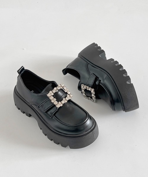 Shoes in Closet(シューズインクローゼット)の「軽量厚底 凹凸ソール 2WAY ビジューバックル ローファー 573(ローファー・レディース・ブラック/ダークブラウン・L/M/LL/S)」の5枚目の写真