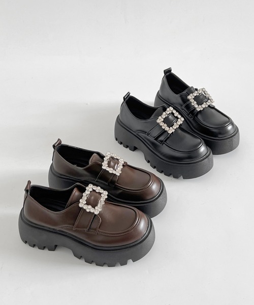 Shoes in Closet(シューズインクローゼット)の「軽量厚底 凹凸ソール 2WAY ビジューバックル ローファー 573(ローファー・レディース・ブラック/ダークブラウン・L/M/LL/S)」の10枚目の写真