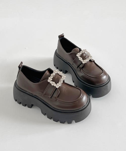 Shoes in Closet(シューズインクローゼット)の「軽量厚底 凹凸ソール 2WAY ビジューバックル ローファー 573(ローファー・レディース・ブラック/ダークブラウン・L/M/LL/S)」の7枚目の写真