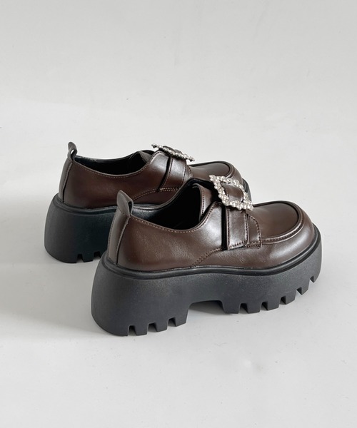 Shoes in Closet(シューズインクローゼット)の「軽量厚底 凹凸ソール 2WAY ビジューバックル ローファー 573(ローファー・レディース・ブラック/ダークブラウン・L/M/LL/S)」の9枚目の写真