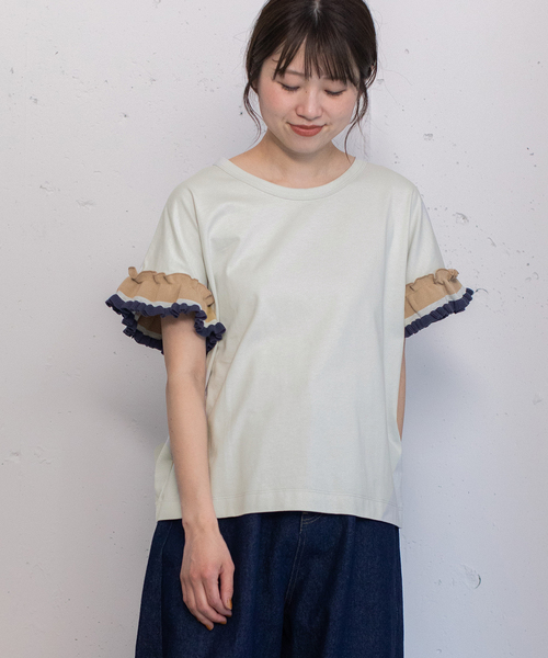 POU DOU DOU(プードゥドゥ)の「ニットフリル袖Tシャツ(Tシャツ/カットソー・レディース・ライトグレー/オフホワイト/ブラック・M)」の21枚目の写真