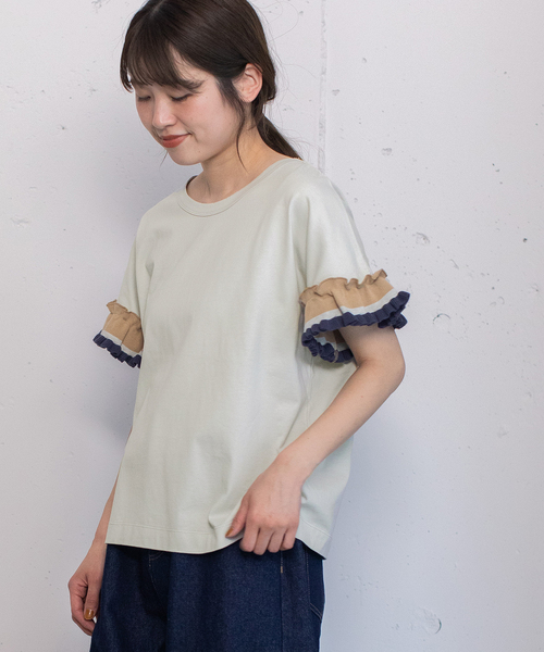 POU DOU DOU(プードゥドゥ)の「ニットフリル袖Tシャツ(Tシャツ/カットソー・レディース・ライトグレー/オフホワイト/ブラック・M)」の20枚目の写真