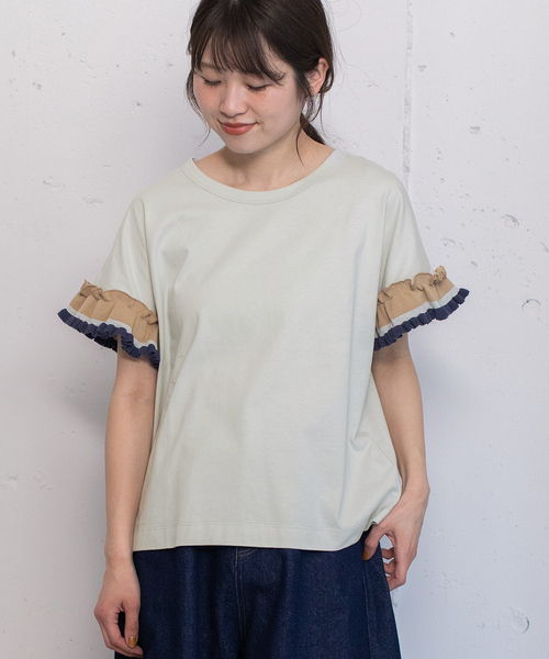 POU DOU DOU(プードゥドゥ)の「ニットフリル袖Tシャツ(Tシャツ/カットソー・レディース・ライトグレー/オフホワイト/ブラック・M)」の17枚目の写真