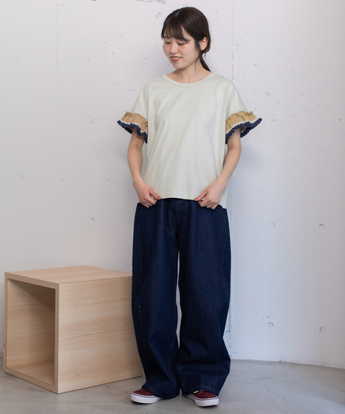 POU DOU DOU(プードゥドゥ)の「ニットフリル袖Tシャツ(Tシャツ/カットソー・レディース・ライトグレー/オフホワイト/ブラック・M)」の16枚目の写真