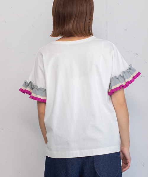 POU DOU DOU(プードゥドゥ)の「ニットフリル袖Tシャツ(Tシャツ/カットソー・レディース・ライトグレー/オフホワイト/ブラック・M)」の10枚目の写真