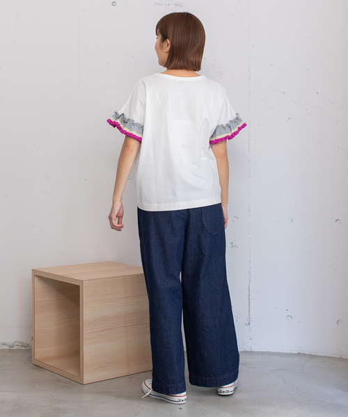 POU DOU DOU(プードゥドゥ)の「ニットフリル袖Tシャツ(Tシャツ/カットソー・レディース・ライトグレー/オフホワイト/ブラック・M)」の6枚目の写真