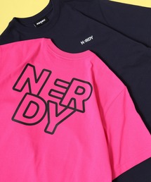 ★NERDY★ 人気★Ribbon Short Sleeve T-Shirt 25SS新] NERDY☆W's Ribbon Logo Ringer Short Sleeve T-Shirt