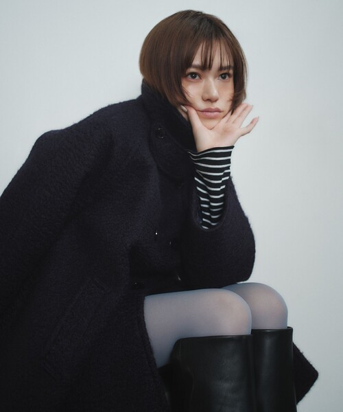 EMMEL REFINES（エメルリファインズ）の「＜EMMEL REFINES＞EM Aライン ミディアム コート（ステンカラーコート・レディース・オフホワイト/ネイビー・S/M）」の3枚目の写真