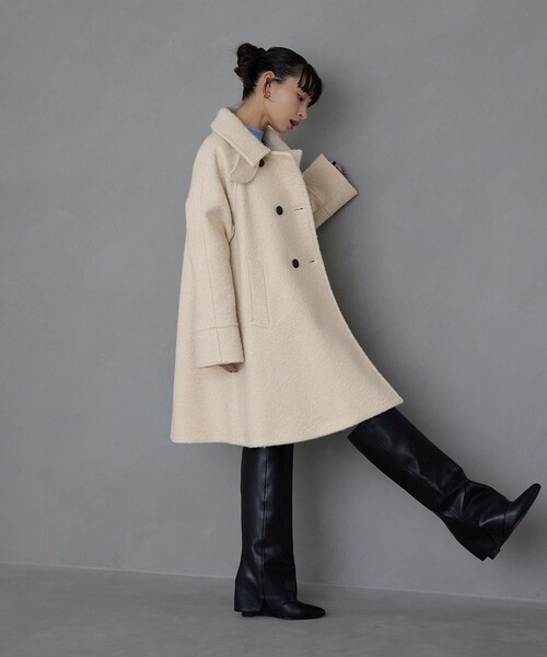 EMMEL REFINES（エメルリファインズ）の「＜EMMEL REFINES＞EM Aライン ミディアム コート（ステンカラーコート・レディース・オフホワイト/ネイビー・S/M）」の17枚目の写真