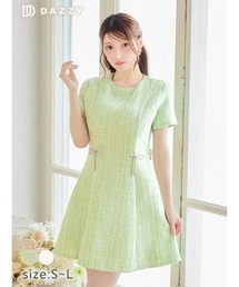 DAZZY（デイジー）の「ツイードチェック リボンチャーム 半袖Aラインミニドレス（ドレス）」