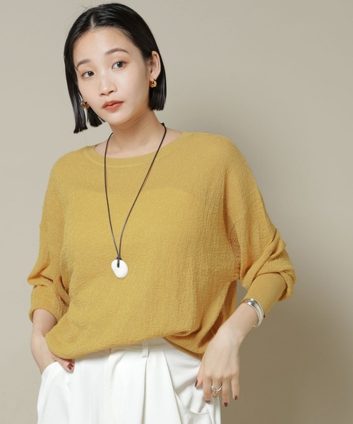 NANO universe（ナノユニバース）の「梨地ボートネックワイドシルエットニット（ニット/セーター・レディース・ダークネイビー/イエロー/ライトベージュ・FREE）」の11枚目の写真