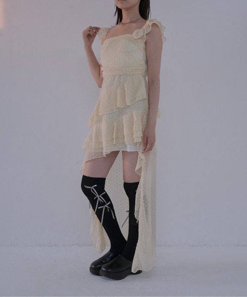 JnylonStudios カットアウト フリルアシンメトリーワンピースドレス SLY ワンピース ASYMMETRY FRILL L/OP アシンメトリー フリル