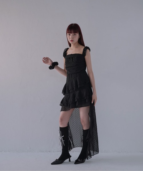 cunii 】 アシンメトリーフリルチュールドレス（ワンピース