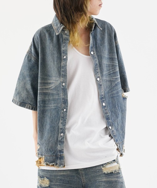 Theater code(シアターコード)の「Damaged Camouflage Denim Jacket/ダメージ迷彩デニムジャケット 秋 秋服メンズ 2026年秋冬(デニムジャケット・メンズ・ブラック系1/ブルー系1・M/L)」の2枚目の写真