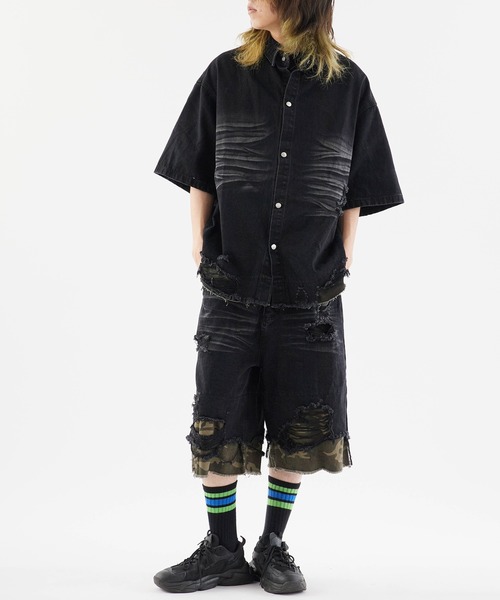 Theater code(シアターコード)の「Damaged Camouflage Denim Jacket/ダメージ迷彩デニムジャケット 秋 秋服メンズ 2026年秋冬(デニムジャケット・メンズ・ブラック系1/ブルー系1・M/L)」の6枚目の写真