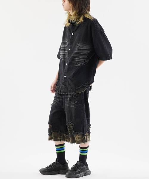 Theater code(シアターコード)の「Damaged Camouflage Denim Jacket/ダメージ迷彩デニムジャケット 秋 秋服メンズ 2026年秋冬(デニムジャケット・メンズ・ブラック系1/ブルー系1・M/L)」の7枚目の写真