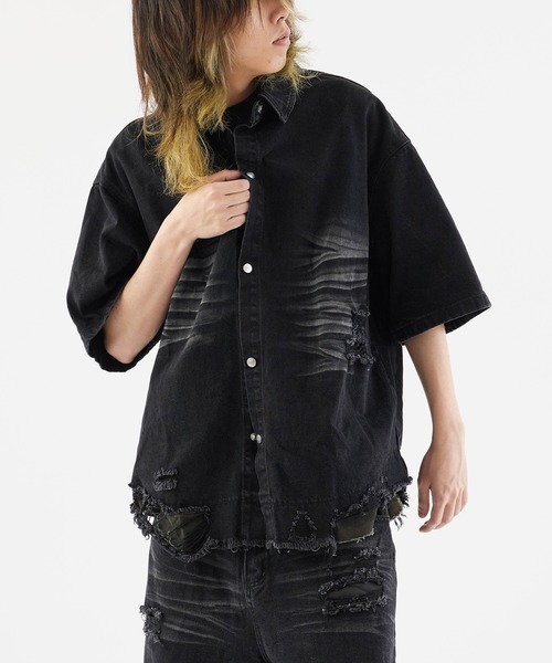 Theater code(シアターコード)の「Damaged Camouflage Denim Jacket/ダメージ迷彩デニムジャケット 秋 秋服メンズ 2026年秋冬(デニムジャケット・メンズ・ブラック系1/ブルー系1・M/L)」の4枚目の写真