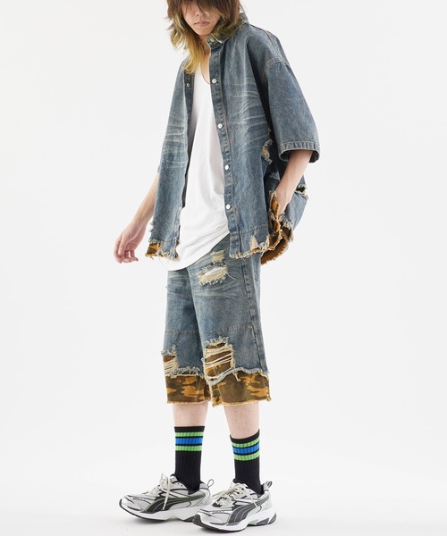 Theater code(シアターコード)の「Damaged Camouflage Denim Jacket/ダメージ迷彩デニムジャケット 秋 秋服メンズ 2026年秋冬(デニムジャケット・メンズ・ブラック系1/ブルー系1・M/L)」の12枚目の写真