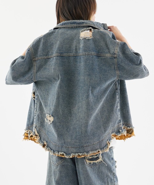 Theater code(シアターコード)の「Damaged Camouflage Denim Jacket/ダメージ迷彩デニムジャケット 秋 秋服メンズ 2026年秋冬(デニムジャケット・メンズ・ブラック系1/ブルー系1・M/L)」の9枚目の写真