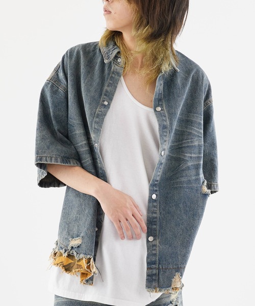 Theater code(シアターコード)の「Damaged Camouflage Denim Jacket/ダメージ迷彩デニムジャケット 秋 秋服メンズ 2026年秋冬(デニムジャケット・メンズ・ブラック系1/ブルー系1・M/L)」の10枚目の写真