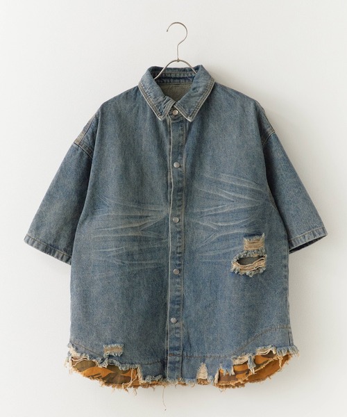 Theater code(シアターコード)の「Damaged Camouflage Denim Jacket/ダメージ迷彩デニムジャケット 秋 秋服メンズ 2026年秋冬(デニムジャケット・メンズ・ブラック系1/ブルー系1・M/L)」の8枚目の写真