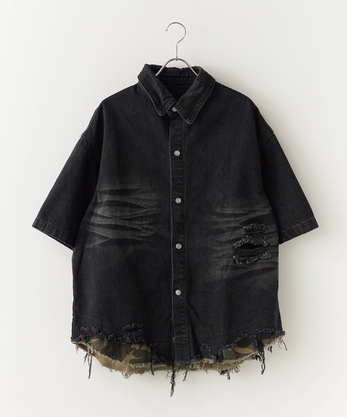 Theater code(シアターコード)の「Damaged Camouflage Denim Jacket/ダメージ迷彩デニムジャケット 秋 秋服メンズ 2026年秋冬(デニムジャケット・メンズ・ブラック系1/ブルー系1・M/L)」の3枚目の写真