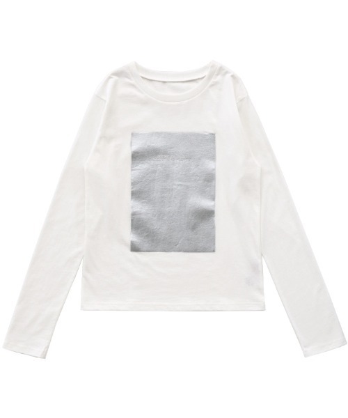 select MOCA（セレクトモカ）の「箔プリントロングTシャツ（Tシャツ/カットソー・レディース・ホワイト×ゴールド/ホワイト×シルバー/ブラック×ゴールド/ブラック×シルバー・FREE）」の19枚目の写真