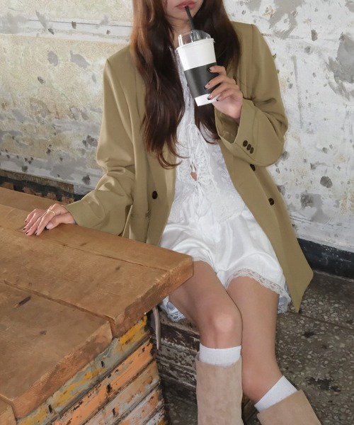 肩パット入り】バックデザインオーバーサイズジャケット[高身長