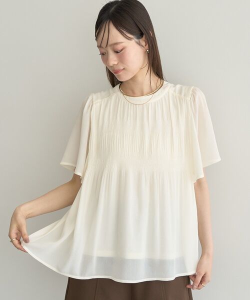 earth music&ecology(アースミュージックアンドエコロジー)の「マジョリカプリーツ半袖ブラウス(シャツ/ブラウス・レディース・ブラック系その他/アイボリー/ベージュ系その他3/ブラック・FREE)」の6枚目の写真