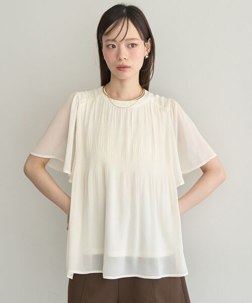 earth music&ecology(アースミュージックアンドエコロジー)の「マジョリカプリーツ半袖ブラウス(シャツ/ブラウス・レディース・ブラック系その他/アイボリー/ベージュ系その他3/ブラック・FREE)」の8枚目の写真