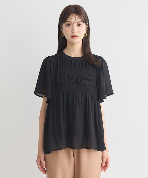 earth music&ecology(アースミュージックアンドエコロジー)の「マジョリカプリーツ半袖ブラウス(シャツ/ブラウス・レディース・ブラック系その他/アイボリー/ベージュ系その他3/ブラック・FREE)」の12枚目の写真