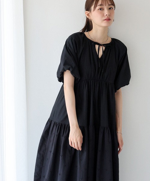 バルーン袖コットンレースワンピース