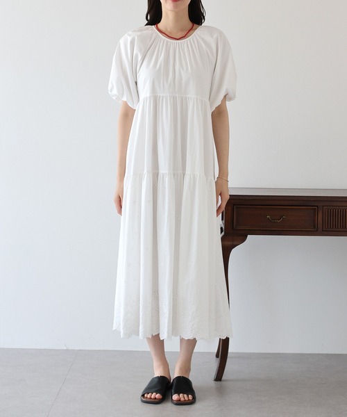 バルーン袖コットンレースワンピース