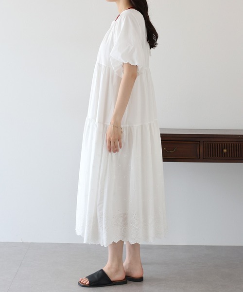 バルーン袖コットンレースワンピース