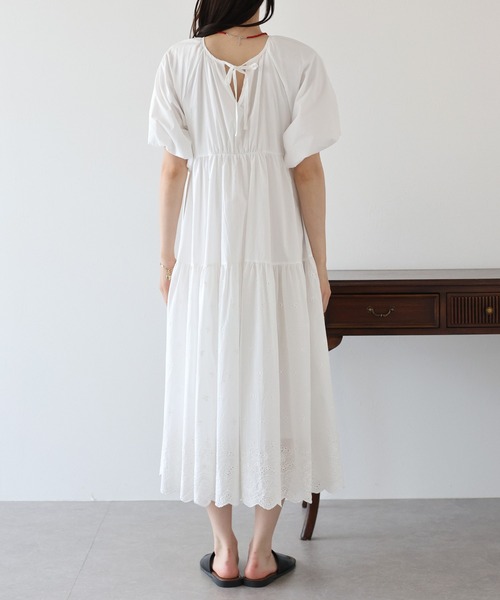 バルーン袖コットンレースワンピース