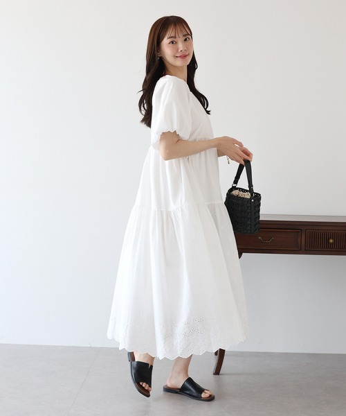 バルーン袖コットンレースワンピース