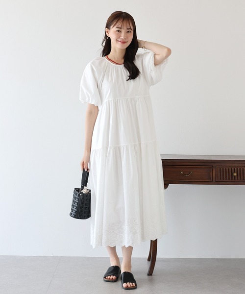 バルーン袖コットンレースワンピース