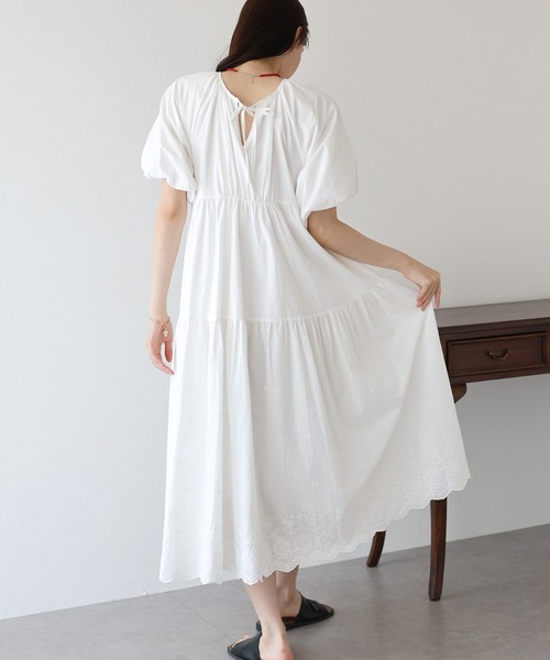 バルーン袖コットンレースワンピース