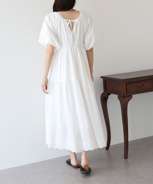 バルーン袖コットンレースワンピース