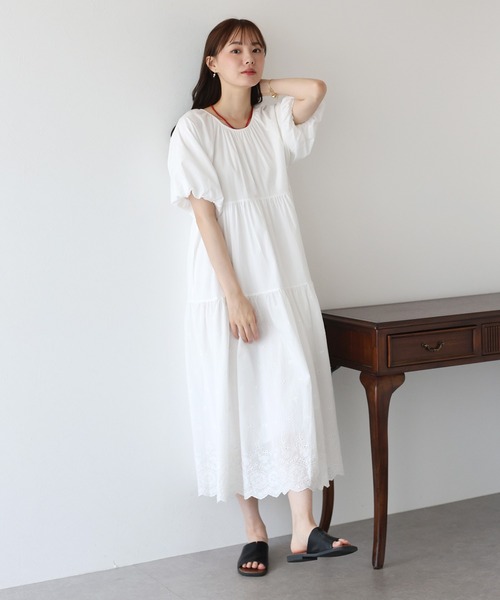 バルーン袖コットンレースワンピース
